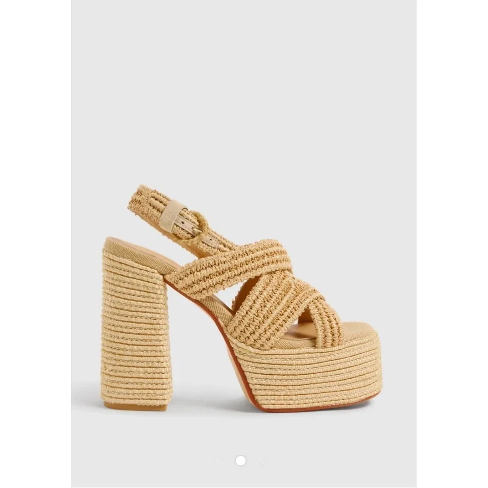 Castaner Espadrille Platform Sandals Woven Raffia‎ Heels Summer Size 39
